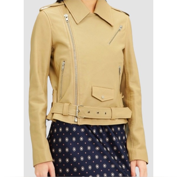 A.L.C. | $1,495 Dree Zip-Front Leather Moto Jacket in Tan/Camel, Size 8 - Picture 1 of 12